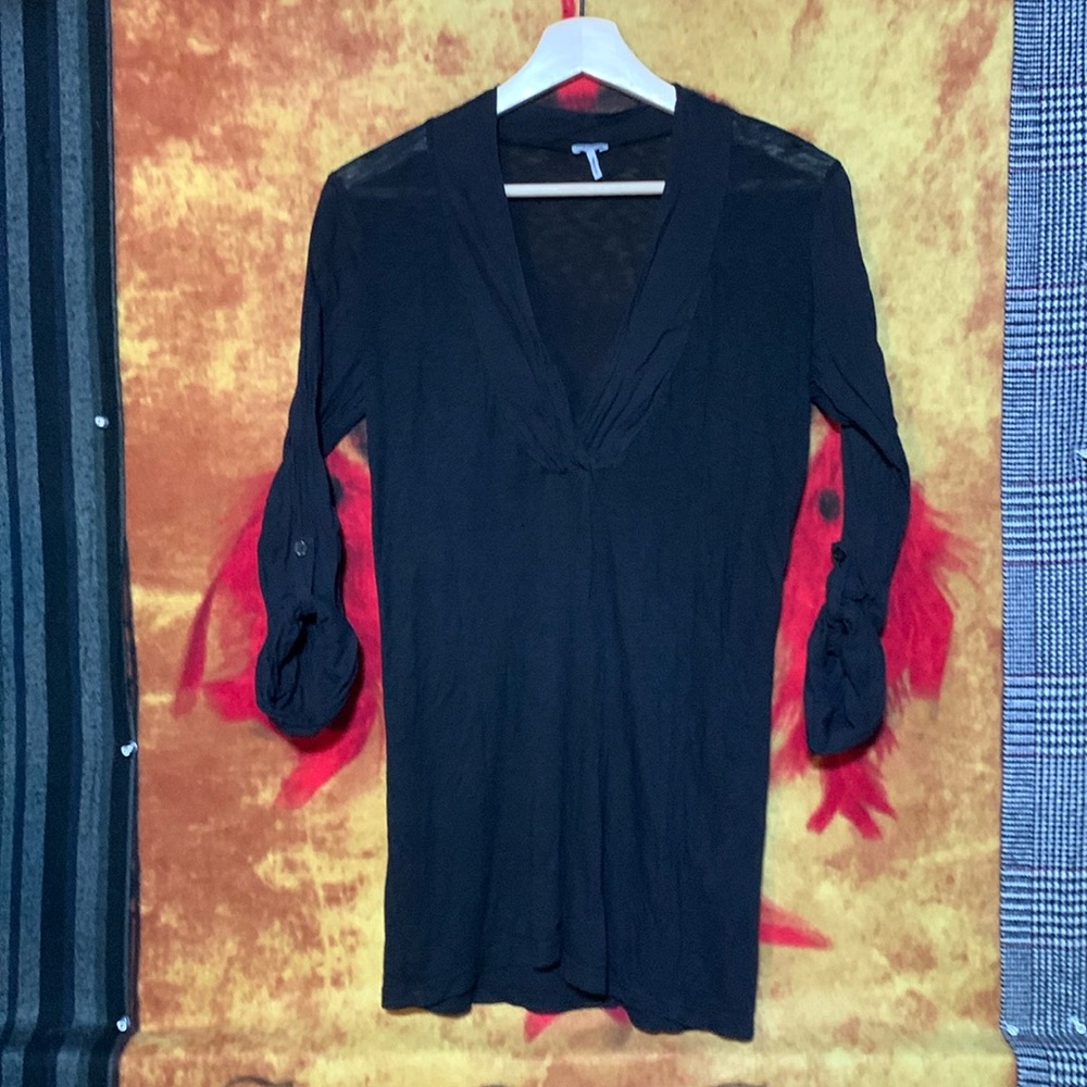 SPLENDID-women’s black long sleeve vneck henley top